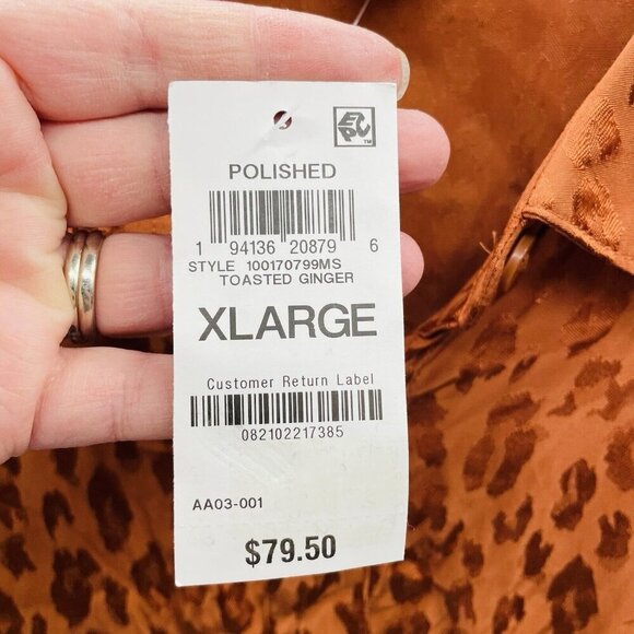 On 34th Womens Size XL Satin Animal-Print Jacquard Jumpsuit Toasted Ginger 287 - Picture 6 of 6